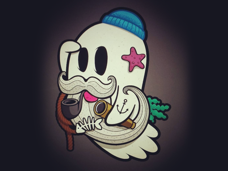 Deadly Seas Fisherman Ghost sticker pack uk illustrator digital art fisherman creepy design spooky ghost stickers illustration