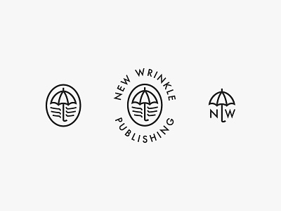 New Wrinkle Publishing Logo Marks black and white branding design icon illustration line art logo minimal modern sans serif simple umbrella