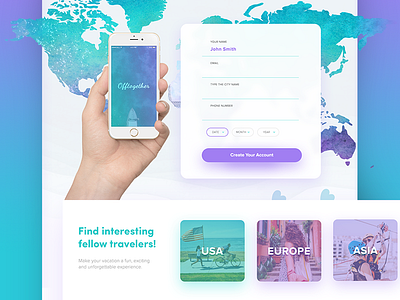 Travel Website Design - Offtogether app fly map mapa nomad paradise plane tinder tourist travel travelers world