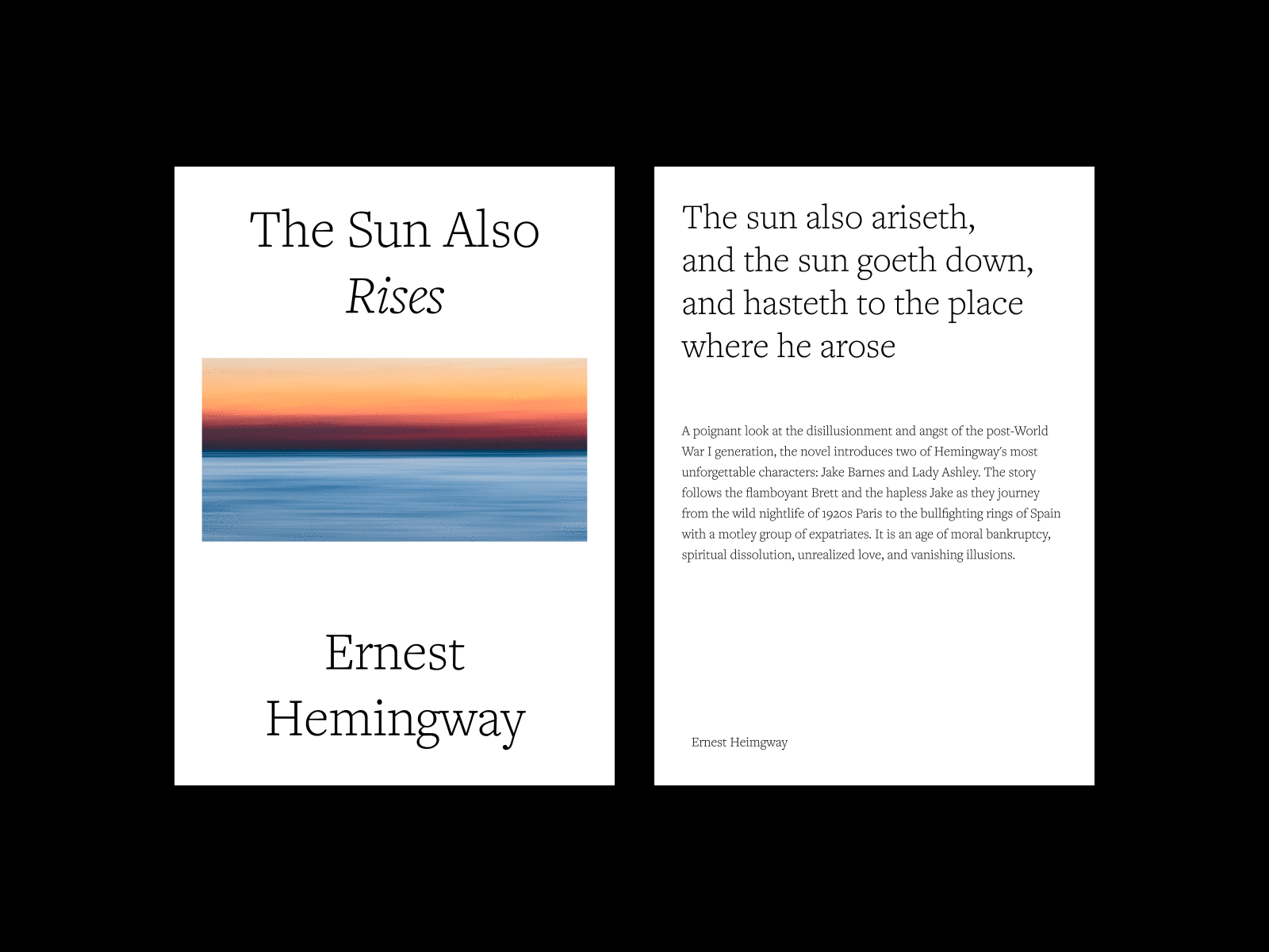 The Sun Also Rises - Book Design Exploration book book cover design graphic design hemingway layout design literature novel ui