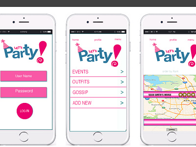 Teen Party Tracking App bright fun ios mobile pink teal