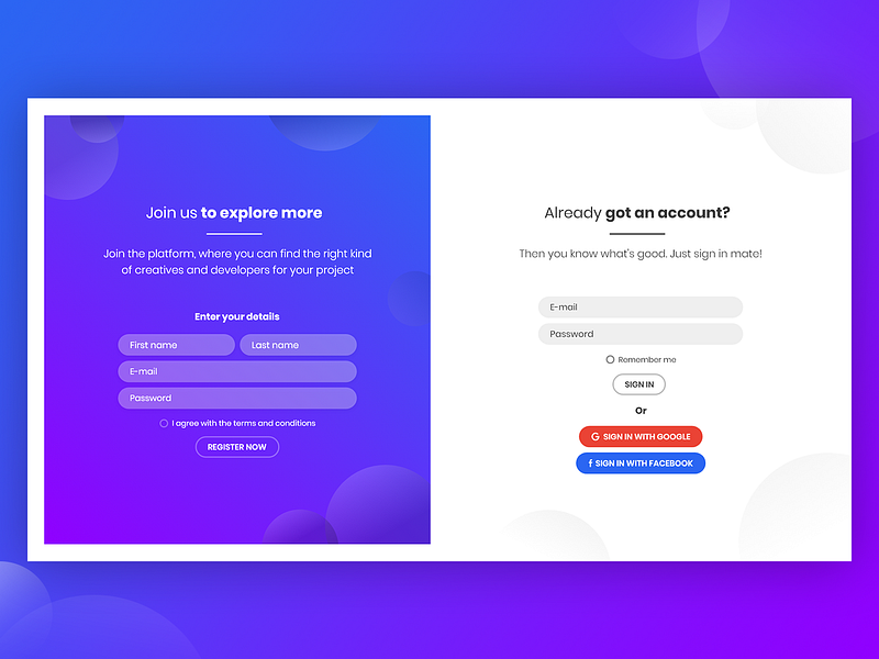 Register and login site by Frederik Hrušovský on Dribbble