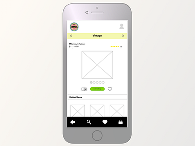 eCommerce Mobile Item Page - toy store ecommerce shopping wireframe