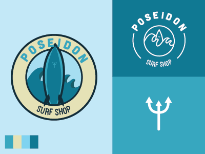 Poseidon Surf Shop badge illustration vector