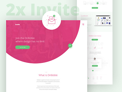 Dribbble 2x Invitation landing page 