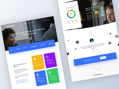 Homepage design for a business solution company agency typography b2b saas product clean bold branding color gradient minimal contact form recruiter job portal website popular trending analytics service landing page statistics illustration app user experience ux user interface ui web design template