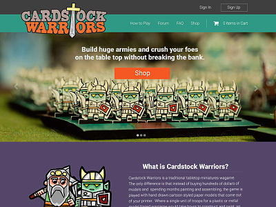 Cardstock Warriors Home game hero logo ui web