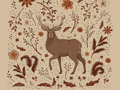 Vector deer animal deer flowers forest illu illustration leaves vector