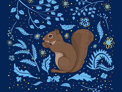 Vector squirrel animal flowers forest illustration leaves squirrel vector