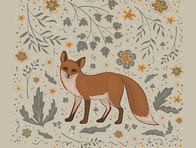 Vector fox animal cute flowers forest fox illustration leaves vector