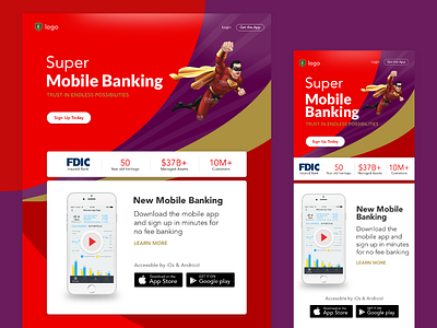 Mobile Banking App Landing Page Conceptual bank banking concept conceptual landing page mobile mobile app design mobile banking responsive responsive design web