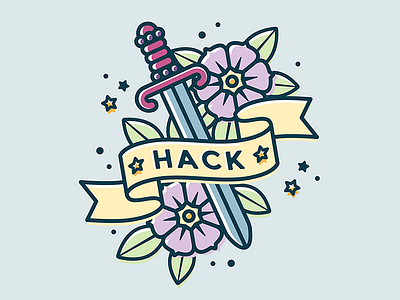 hack banner cute design flower flowers graphic hack illustration illustrator stars sword vector