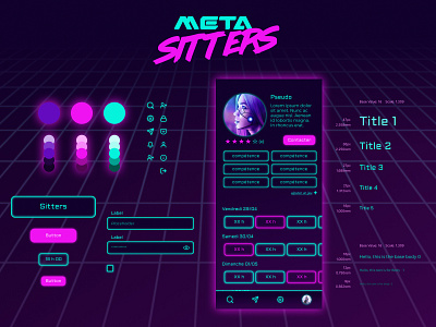 Meta Sitters - UI KIT 80s app arcade design graphic design retrowave synthwave ui vaporwave