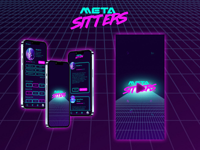 Mockup - MetaSitters 80s app arcade design graphic design retrowave synthwave ui vaporwave