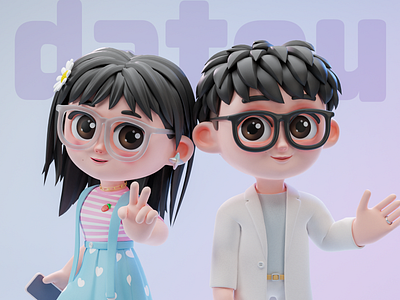 Cute girl and boy 3d character