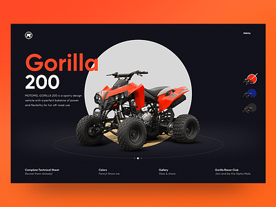 Gorilla 200 Concept dark quadbike redesign ui web