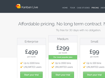 Kanban Live Pricing Page app business