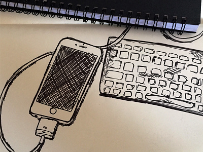 Sketch of Apple iPhone and Keyboard