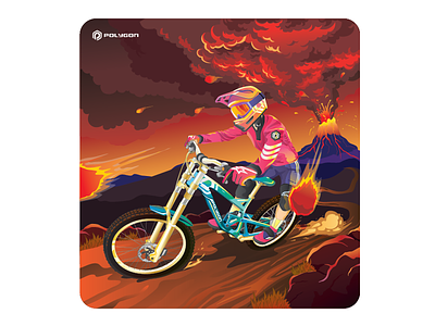 Rock and roll under fire bicycle mountain vector volcano