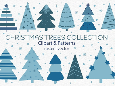 Christmas Trees Clipart & Patterns blue boho christmas christmas clipart clipart cute digital modern paper pattern seamless snow star trees winter