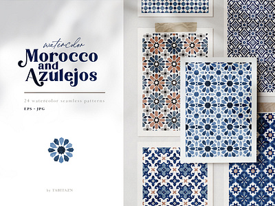 Set of Moroccan & azulejos patterns arabic artistic azulejos backgrounds decor design illustration islamic moroccan morocco ornamental patterns texture tile vector watrecolor