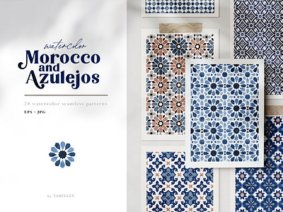 Set of Moroccan & azulejos patterns arabic artistic azulejos backgrounds decor design illustration islamic moroccan morocco ornamental patterns texture tile vector watrecolor