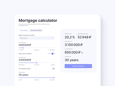 Daily UI – Calculator 004 bank calculator component library components daily 100 challenge daily challange daily100 dailyui dailyui004 design system forms inputs loan mortgage mortgage calculator ui ux