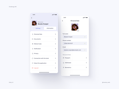 Daily UI – User Profile 006 account app mobile avatar bank component library components daily 100 daily ui challenge dailyui design design system figma forms inputs settings ui user profile ux web