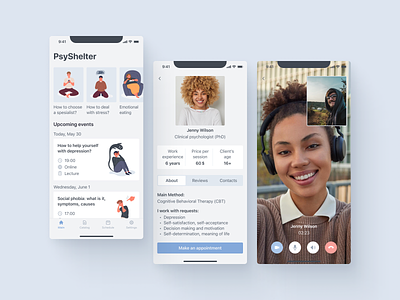 Psychotherapy App app audio call call component library components counseling design design system figma forms inputs psychologist psychology psychotherapy therapy ui ux video call video chat video conferencing