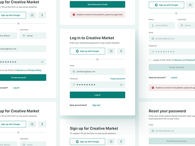 Redesign Concept for Creative Market – Components buttons checkbox component library components concept creativemarket design system figma forms inputs log in redesign registration reset password sign up ui ui kit ux