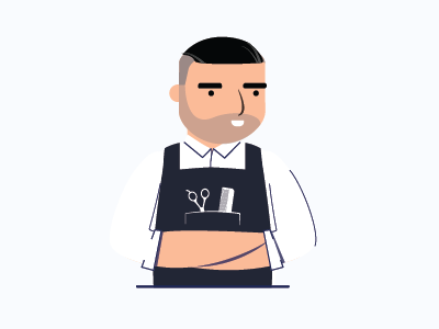 Barberpos apps barber character design flat illustration