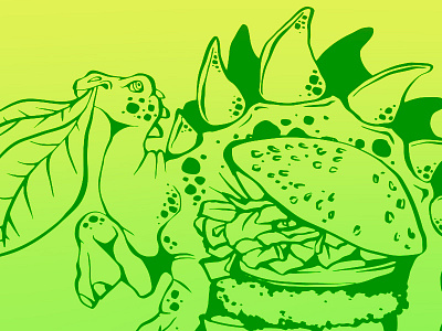 herbivore burger creature dino dinosaur food illustration salad stegosaurus vegan vegetarian veggie veggie burger
