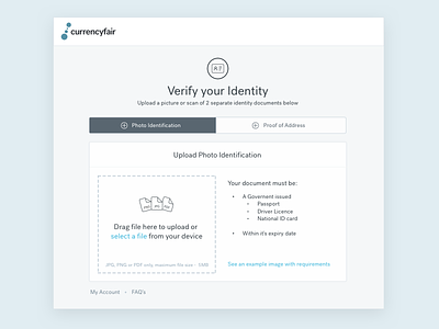 Onboarding - Verify Your ID drag drop file upload first run experience image validation onboarding