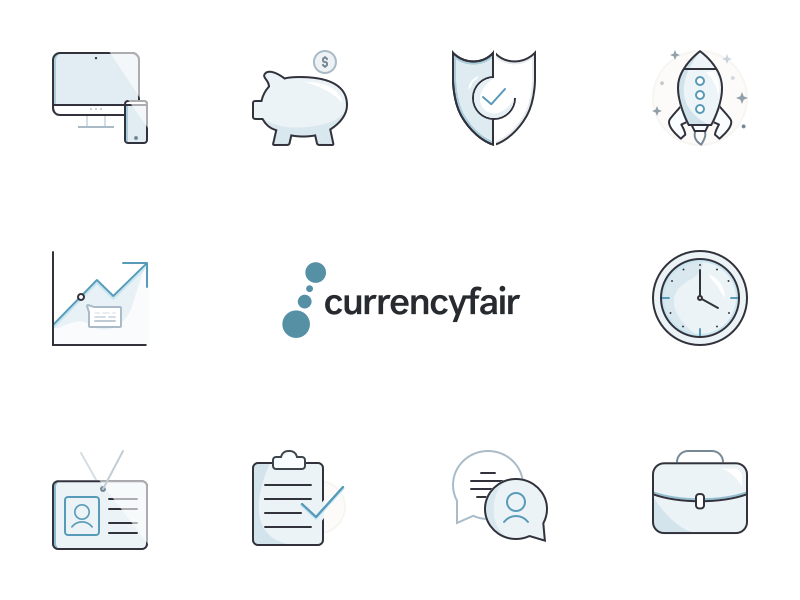 Illustration Set business chat checklist id badge save time trends get started secure save money devices icon set