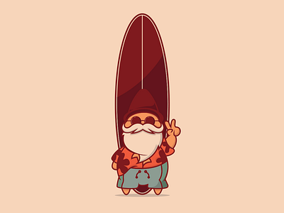 Surfin Gnome beach beard chill cute good vibes hawaii illustration sunglasses surf surfing waves