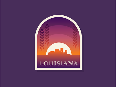 50 States | Louisiana badge flat icon illustration logo louisiana new orleans nola patch skyline stamp sunset vector