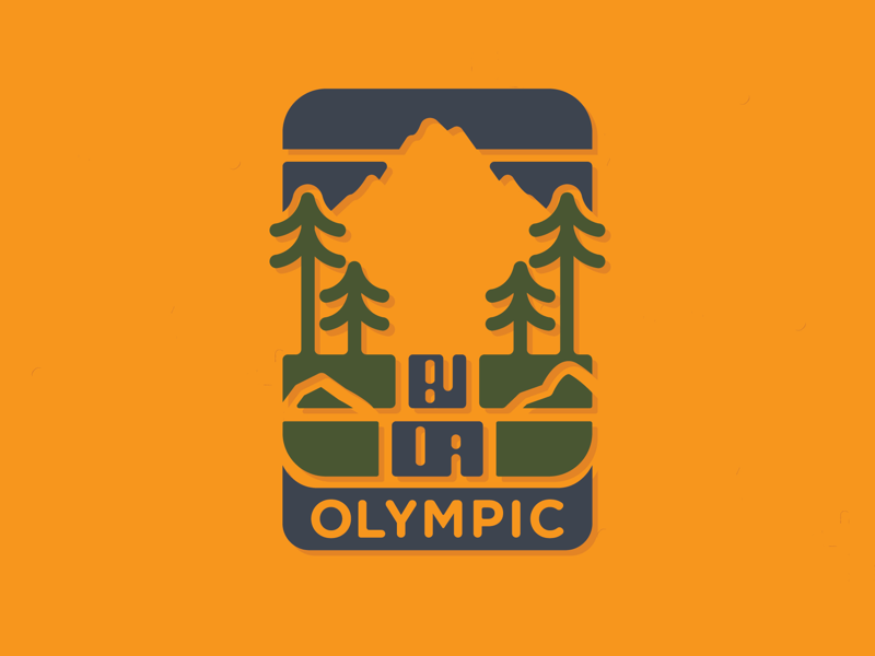 Olympic National Park Badge trees waterfall mountains vector flat simple logo icon badge patch washington olympic national park