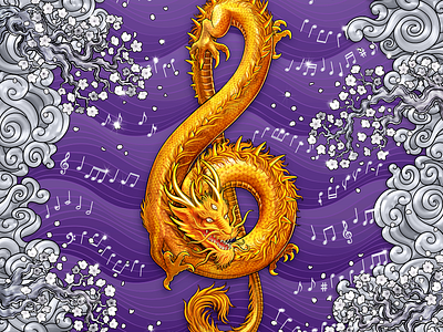Gold Asian Dragon illustration