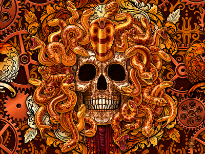 Steampunk Medusa Skull design illustration