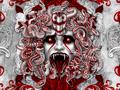 Bloody White Goth Medusa design illustration