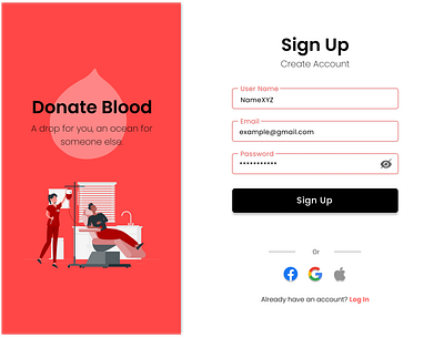 Donate Blood App | Daily UI Challenge #001 (Sign up Page) challenge design designui figma ui