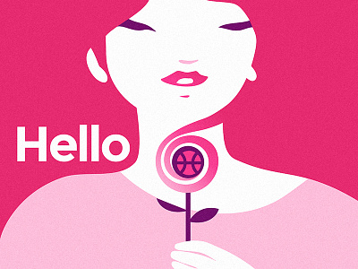 Hello Dribbble debut dribbble first shot flat girl hello illustration pink purple