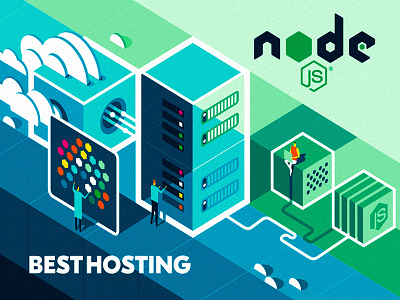 NODE.JS Hosting app boxes clouds design engineer flat gradient hosting illustration node.js server typography