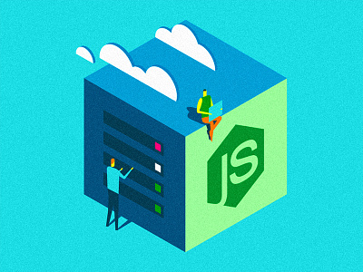 NODE.JS Hosting Icon app boxes clouds design engineer flat gradient hosting illustration node.js server typography