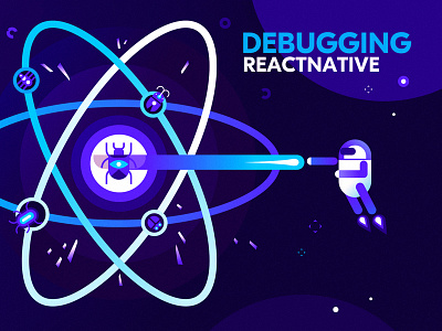 Debugging React Native app astronaut bug cosmos design flat gradient illustration react react native typography vector