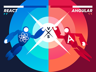 React Vs Angular angular character design fighting gradient hero illustration react typography vector versus vs