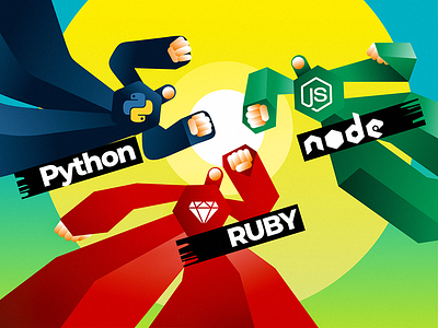 Python vs. Ruby vs. Node.js design flat gradient heroes illustration node node js python ruby typography vector web