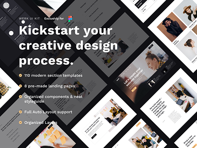 Werk UI Kit for Figma agency agency website bootstrap clean corporate design studio figma freelance freelancer grid template typography ui ui kit uidesign uiux ux webdesign website
