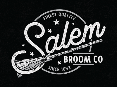 Salem Broom Co broomstick design fall fiction grayscale halloween holiday illustration logo retro salem seasonal tshirt vector witch