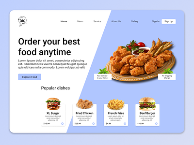 Food landing page app design graphic design ui
